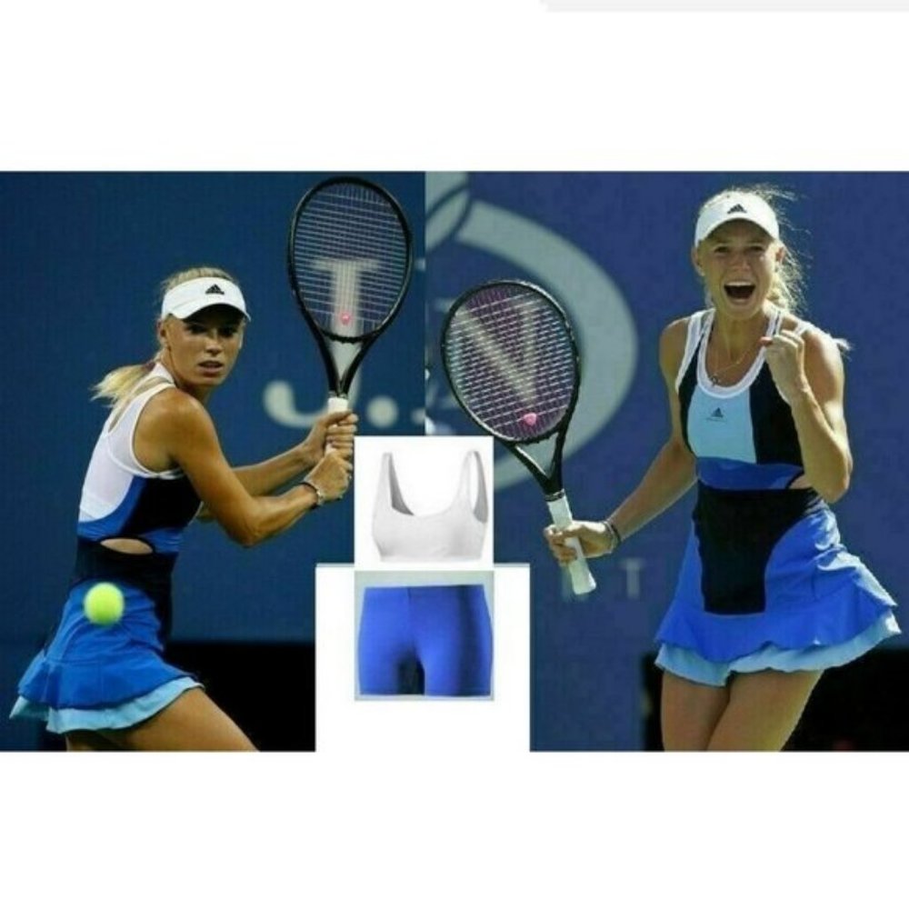 NWT Adidas Stella McCartney Tennis DRESS w/ BRA + SHORTS blue white XS 32